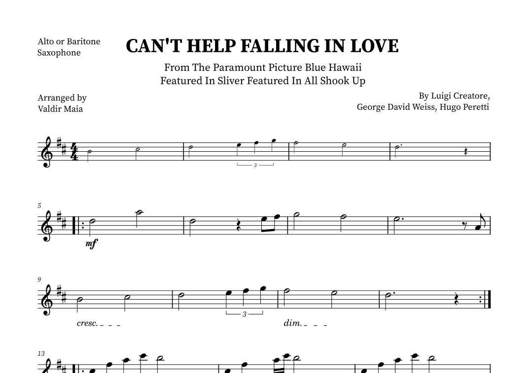 Can't Help Falling In Love (arr. Valdir Maia)