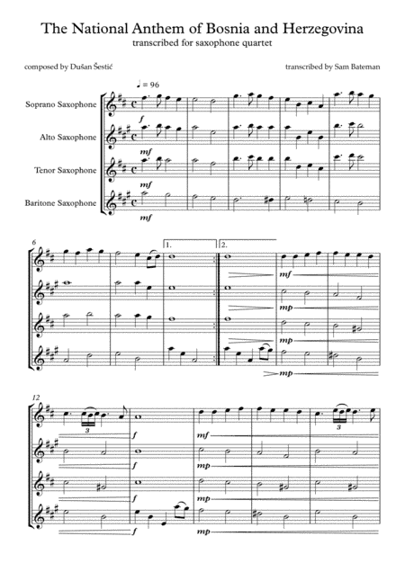 The National Anthem of Bosnia and Herzegovina (arr. Sam Bateman)