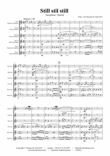 Still Still Still - Christmas song - Saxophone Quintet (arr. Thomas H. Graf)