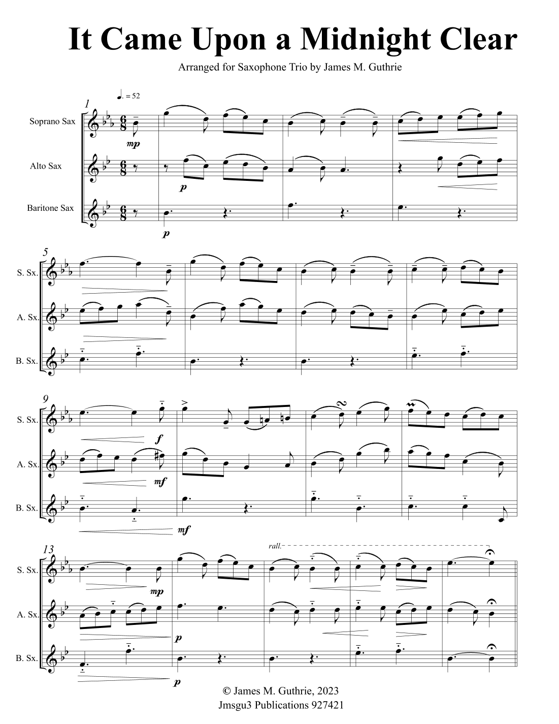 It Came Upon a Midnight Clear for Saxophone Trio (arr. James M. Guthrie)