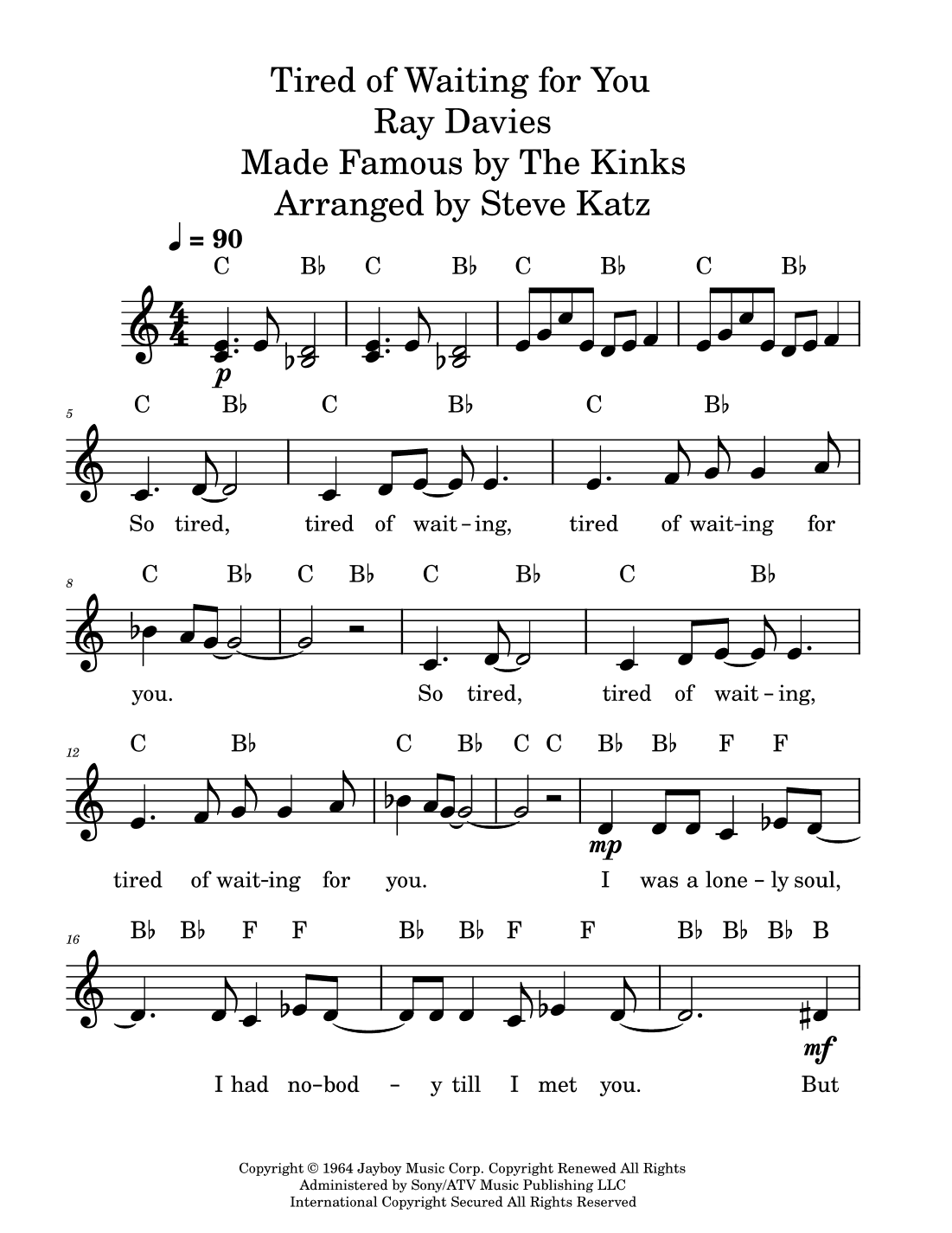 (so) Tired Of Waiting For You (arr. Steve Katz)