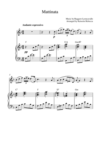 Mattinata (for oboe solo and piano accompaniment) (arr. Kaiserin Rebecca)