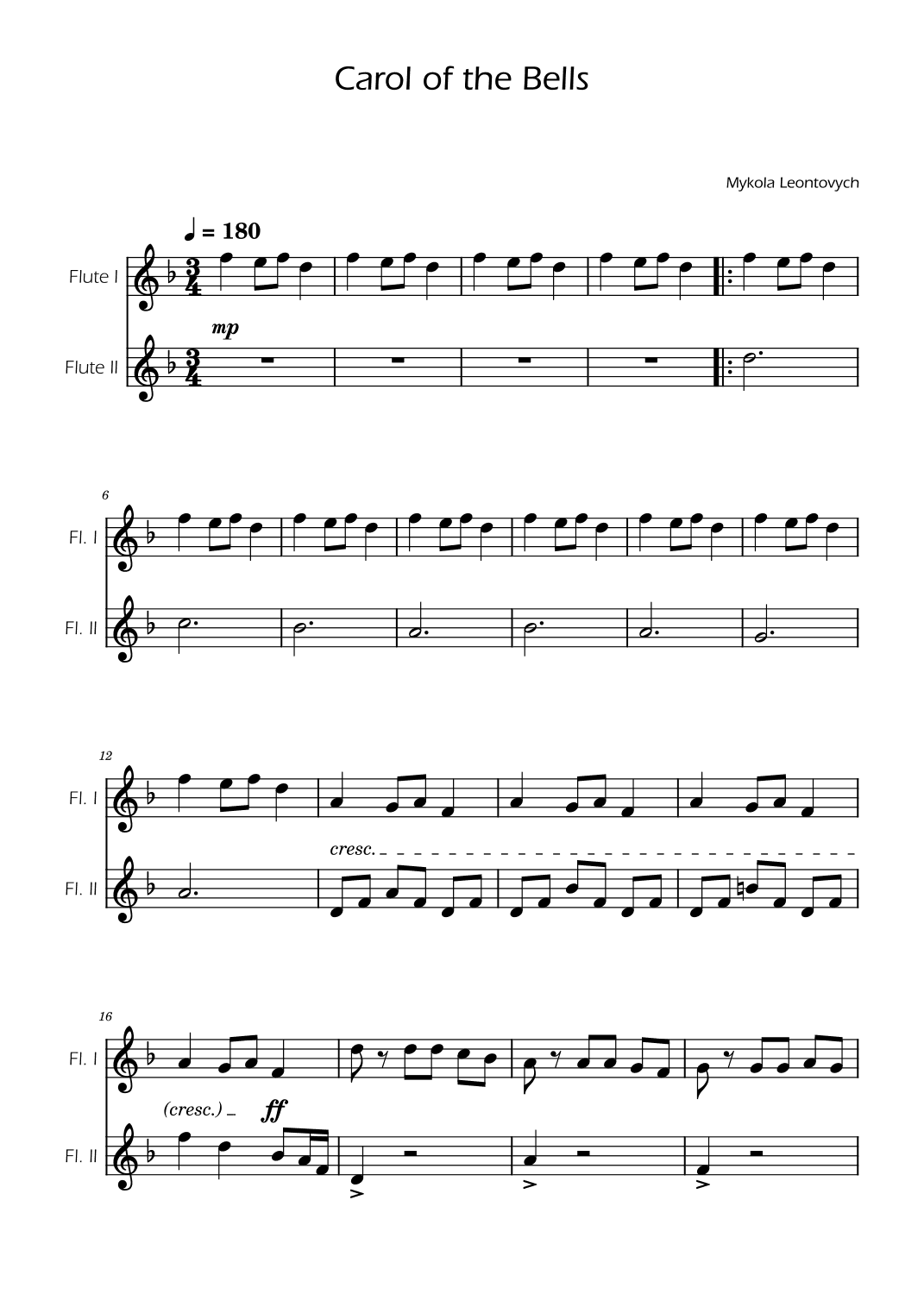 Carol of the Bells - Flute Duet (arr. Ygor Nunes)