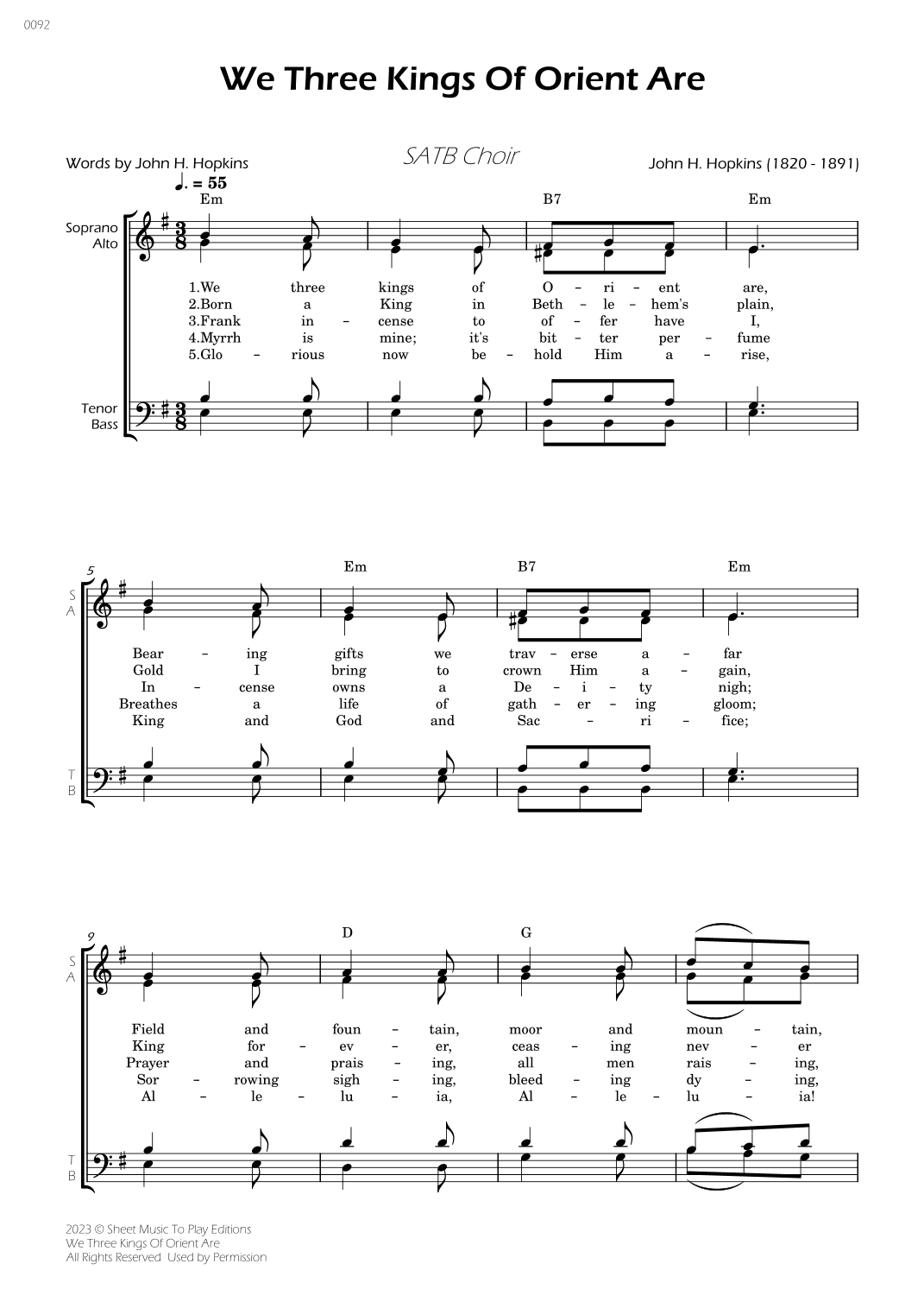 We Three Kings Of Orient Are - SATB Choir - W/Chords (arr. César Madeira)