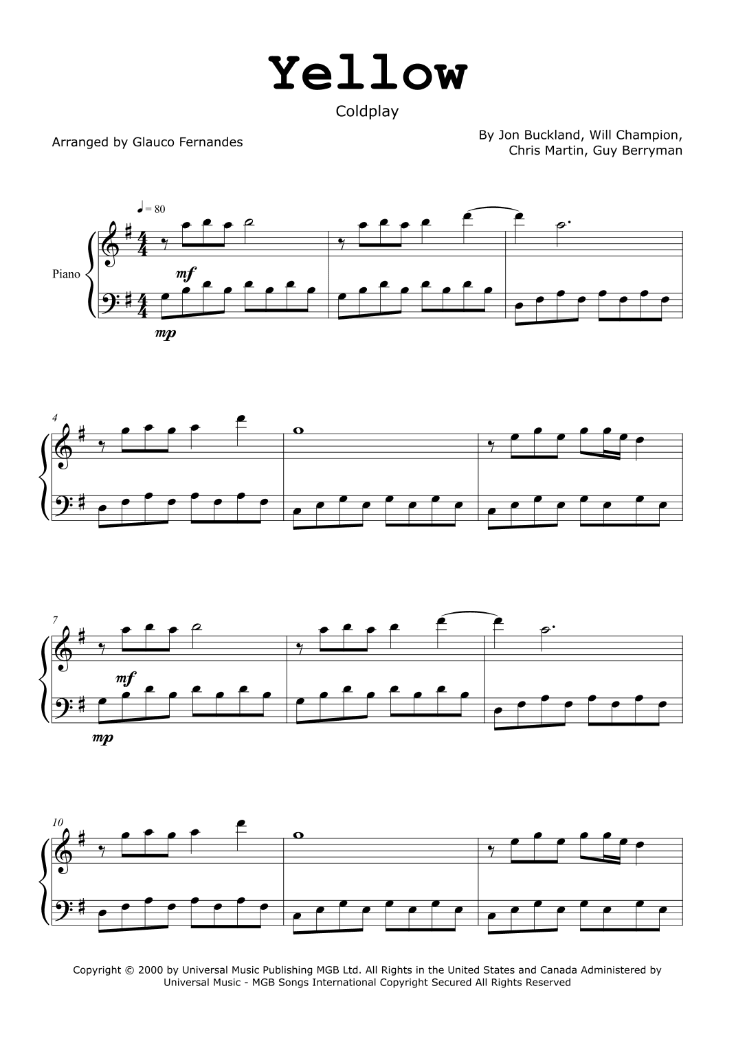 Yellow (arr. Glauco Fernandes)