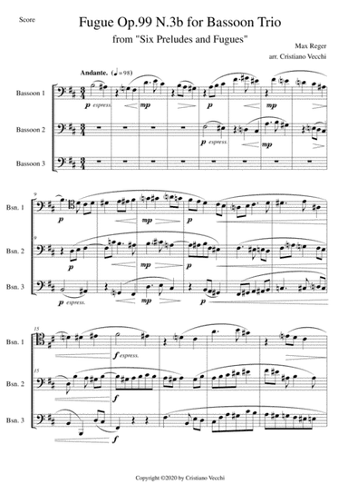 Fugue Op.99 N.3b for Bassoon Trio (arr. Cristiano Vecchi)