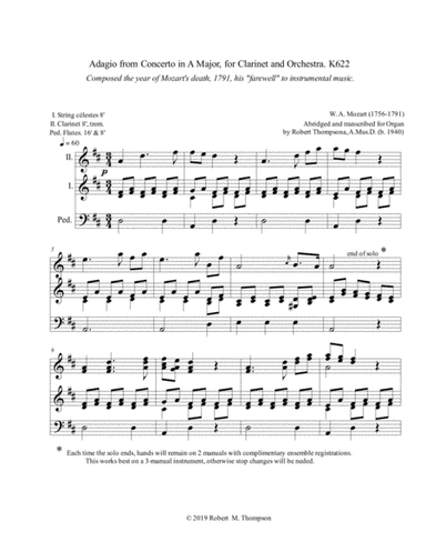 Mozart Adagio from Clarinet Concerto K622 (arr. Robert M. Thompson, A.Mus.D. (b. 1940))