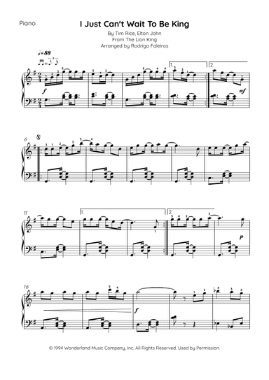 I Just Can't Wait To Be King (arr. Rodrigo Faleiros)
