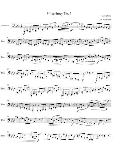The second in a set of etudes for bassoon transposed for bass trombone. (arr. Philip Brink)