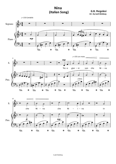 Nina by G.B. Pergolesi (Italian Song) (arr. Leah Ginzburg)