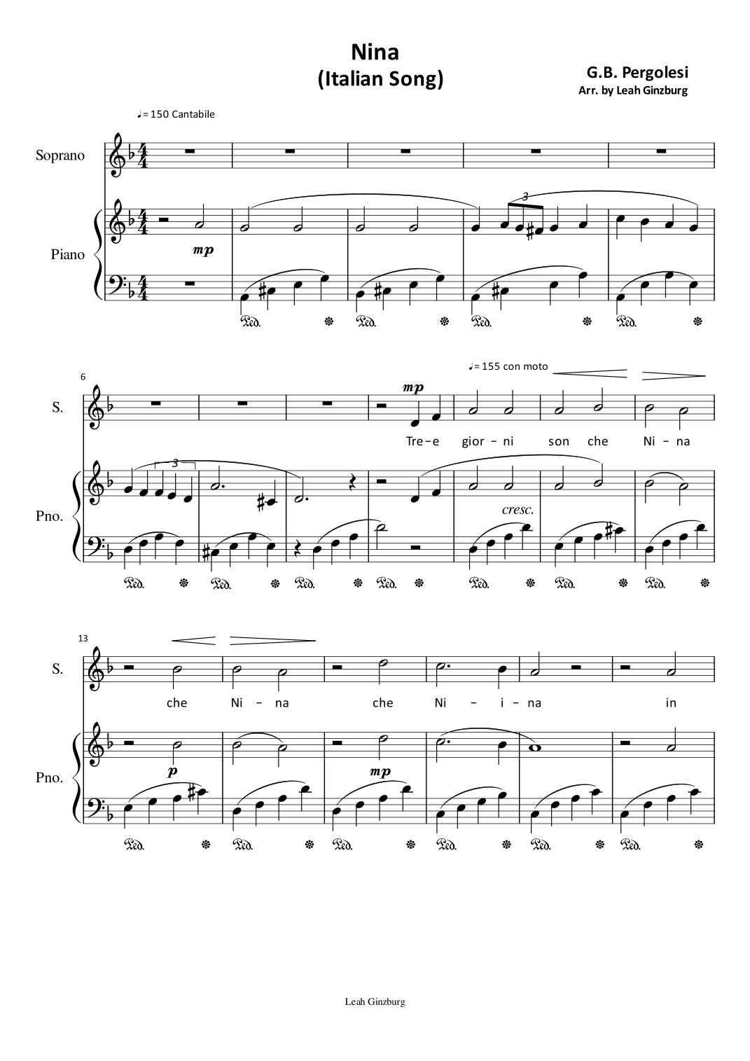 Nina by G.B. Pergolesi (Italian Song) (arr. Leah Ginzburg)
