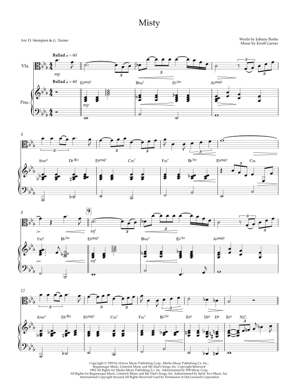 Misty (arr. Debra E. Stempien, Gregory H. Turner)