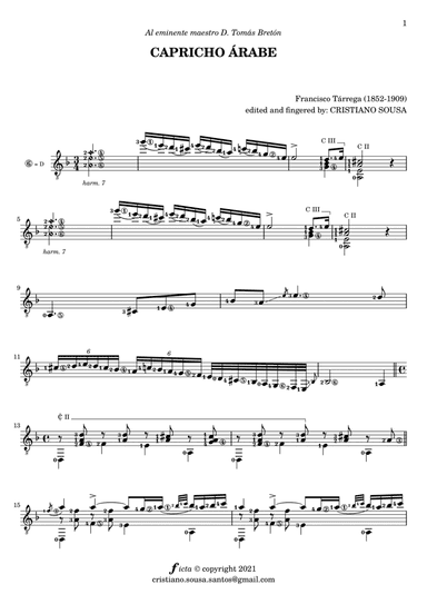 CAPRICHO ÁRABE [Serenade by Francisco Tárrega]: solo guitar (arr. Cristiano Sousa)