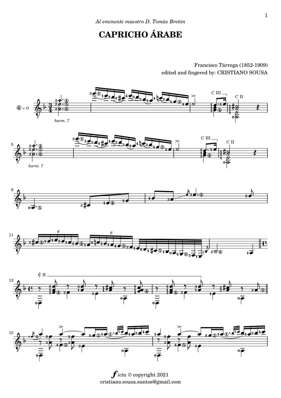 CAPRICHO ÁRABE [Serenade by Francisco Tárrega]: solo guitar (arr. Cristiano Sousa)