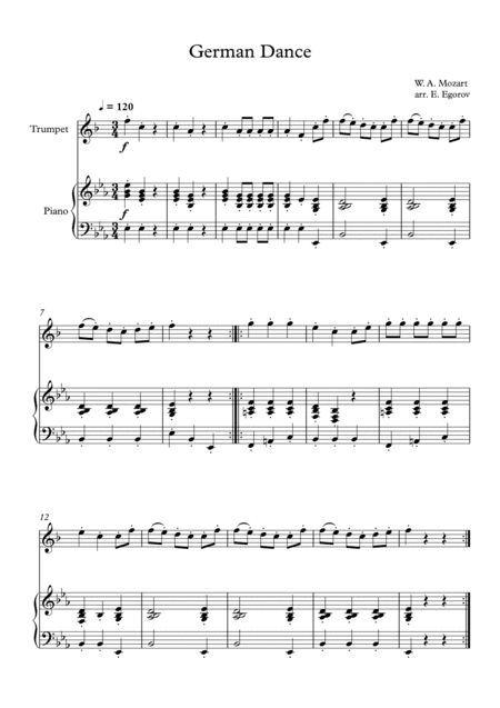 German Dance, Wolfgang Amadeus Mozart, For Trumpet & Piano