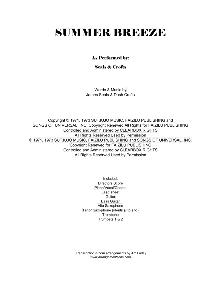 Summer Breeze (arr. Jim Farley www.arrangementsone.com)