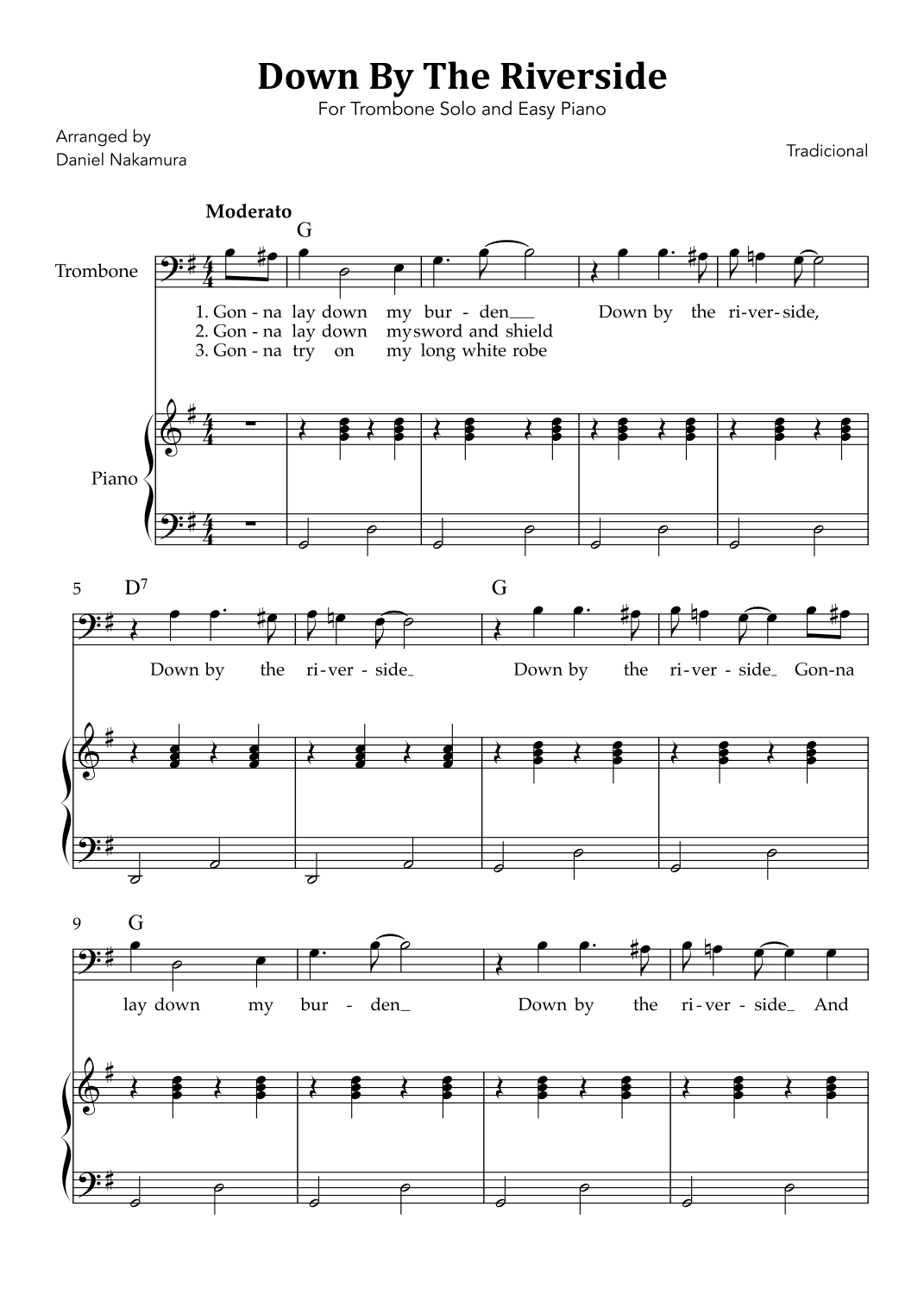 Down By The Riverside (For Trombose Solo and Easy Piano) (arr. Daniel Nakamura)