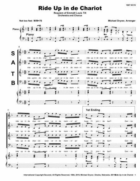 Ride Up In de Chariot (African American Spiritual from Emmett Till Requiem) (arr. Michael Dryver, Arranger)