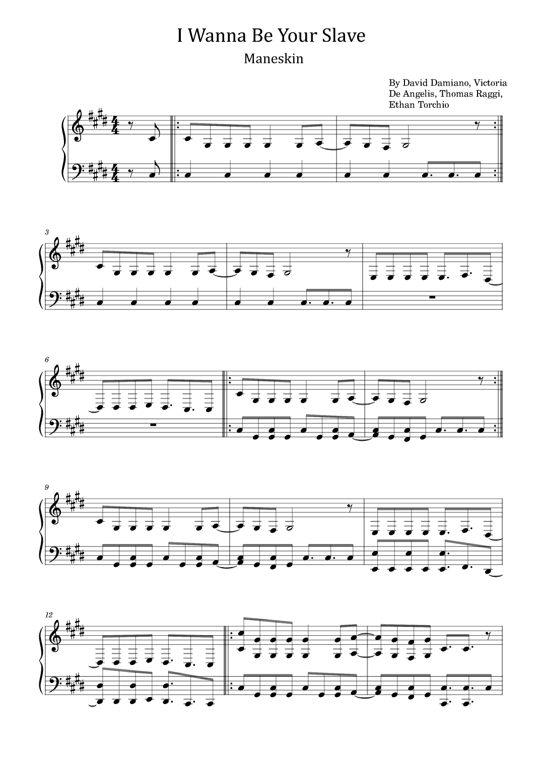 I Wanna Be Your Slave (arr. poon)