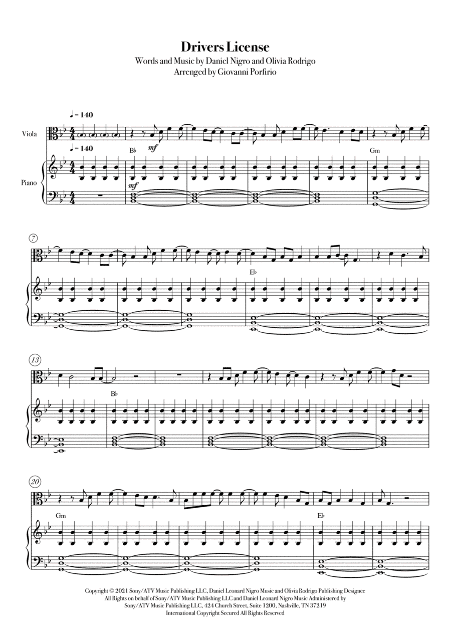 Drivers License (arr. Giovanni Porfirio)