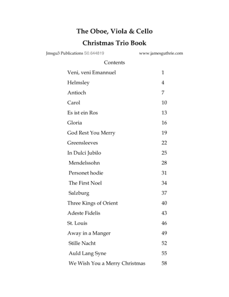 The Oboe, Viola & Cello Christmas Trio Book (arr. James M. Guthrie, ASCAP)