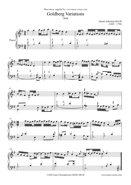 Aria from Goldberg Variations - with written out ornamentation - Piano (arr. Anne Christopherson GRSM ARCM)