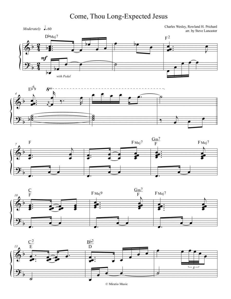 Come, Thou Long-Expected Jesus - reharmonization arr. for solo piano (arr. Steve Lancaster)
