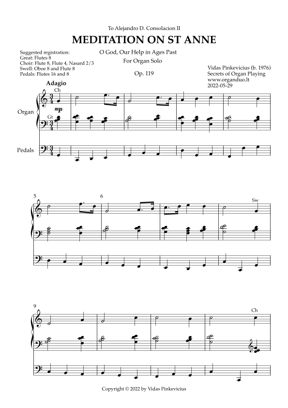 Meditation on St Anne, Op. 119 (Organ Solo) by Vidas Pinkevicius (2022)