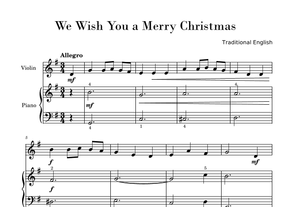 We Wish You a Merry Christmas (for Violin and Piano Beginners) (arr. Gisele Sant'Ana)