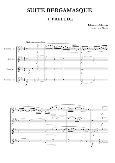 Prelude from "Suite Bergamasque" for Saxophone Quartet (arr. Diego Marani)