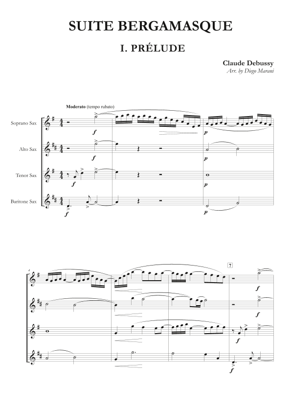 Prelude from "Suite Bergamasque" for Saxophone Quartet (arr. Diego Marani)
