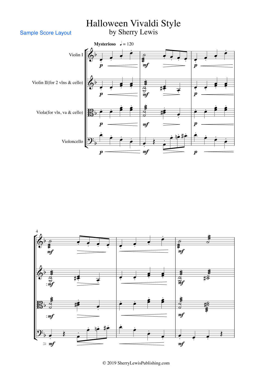 HALLOWEEN VIVALDI STYLE String Trio, Intermediate Level for 2 violins and cello or violin, viola and