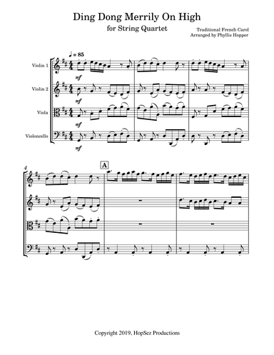 Ding Dong Merrily On High - String Quartet (arr. Phyllis Hopper)