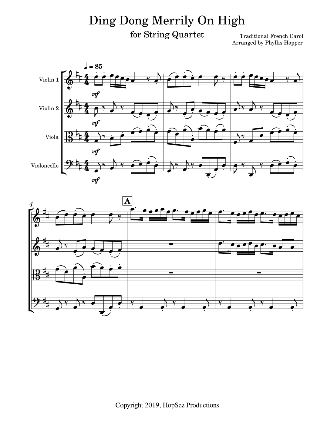 Ding Dong Merrily On High - String Quartet (arr. Phyllis Hopper)