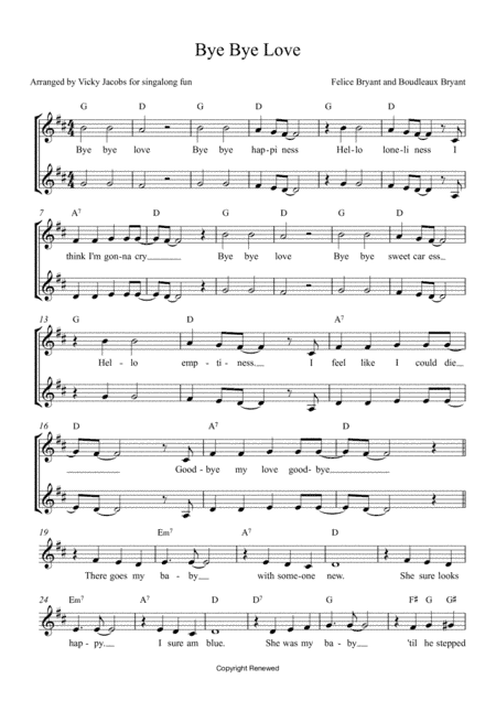 Bye Bye Love (arr. Vicky Jacobs)
