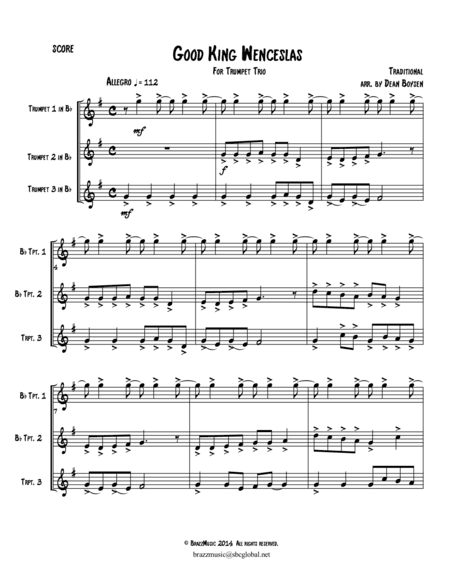 Good King Wenceslas - for Trumpet Trio (arr. Dean Boysen - BrazzMusic Publishing, ASCAP Member)