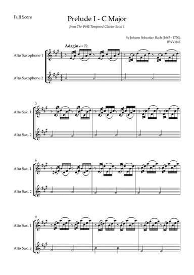 Prelude 1 in C Major BWV 846 (from Well-Tempered Clavier Book 1) for Alto Saxophone Duo (arr. Fabio Britto)
