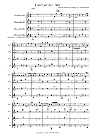 Dance of the Hours for Clarinet Quartet (arr. David Burndrett)