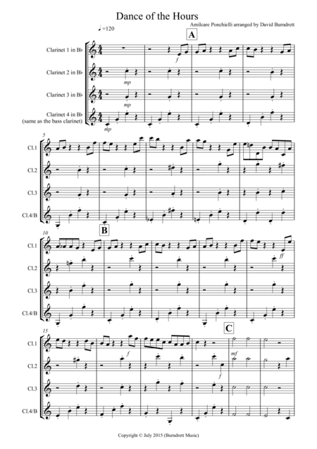 Dance of the Hours for Clarinet Quartet (arr. David Burndrett)