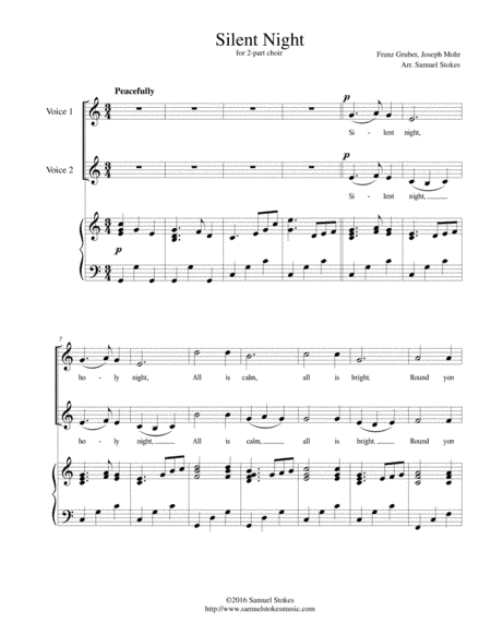 Silent Night - for 2-part choir with piano accompaniment (arr. Samuel Stokes)