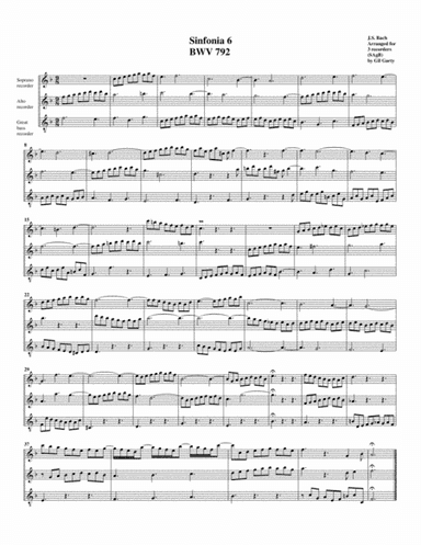 Sinfonia (Three part invention) no.6, BWV 792 (arrangement for 3 recorders) (arr. Gil Garty)
