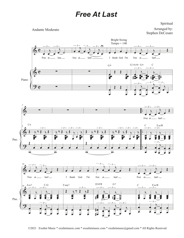Free At Last (Unison choir - Medium/Low) (arr. Stephen DeCesare)