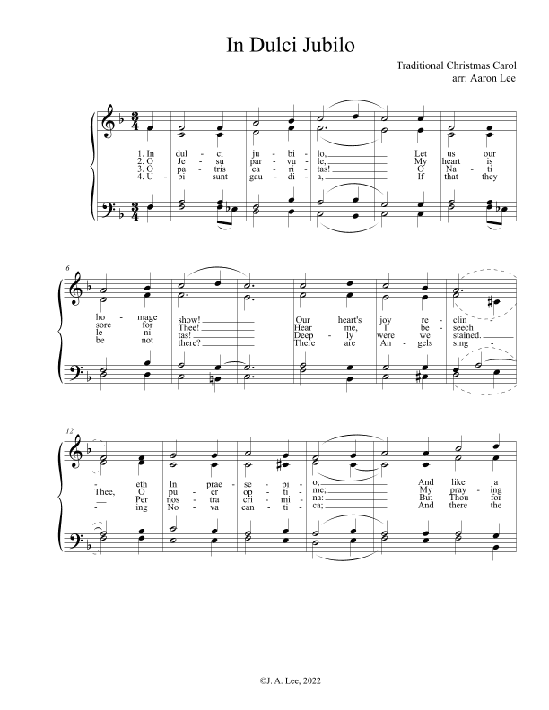 In Dulci Jubilo (for SATB choir, a cappella) (arr. Aaron Lee)