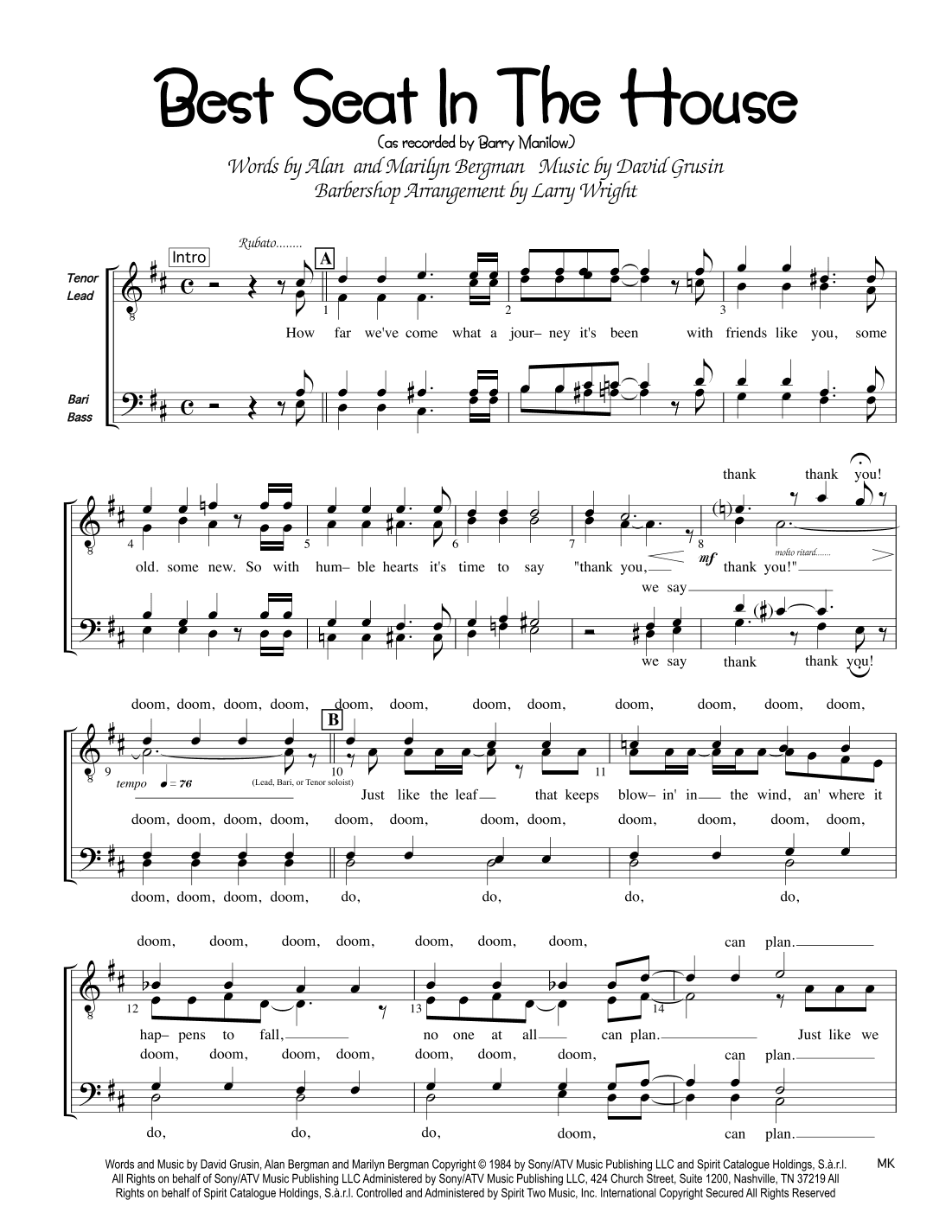 Best Seat In The House (arr. Larry Wright)
