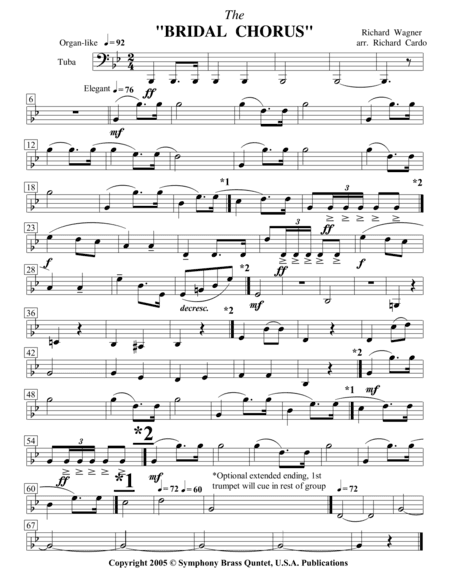 Wedding Collection: Professional Edtion - 2. The "Bridal Chorus" (Tuba) (arr. R.R.Cardo)