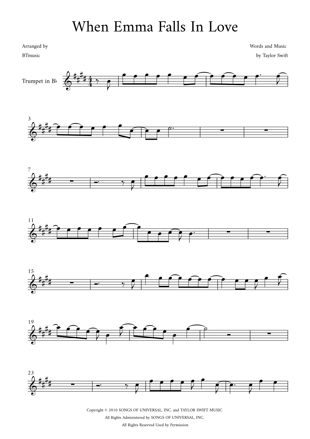 When Emma Falls In Love (arr. BTmusic)