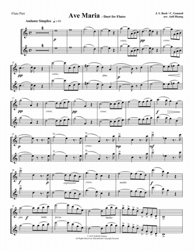 Ave Maria - Duet for Flutes (Parts score) (arr. Anli Huang)