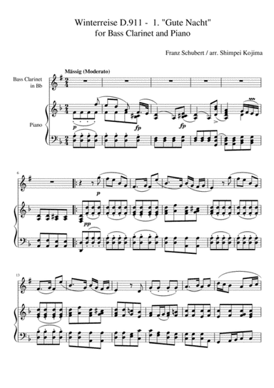 Schubert : Winterreise D.911 - 1.Gute Nacht (for Bass Clarinet and Piano) (arr. Shimpei Kojima)