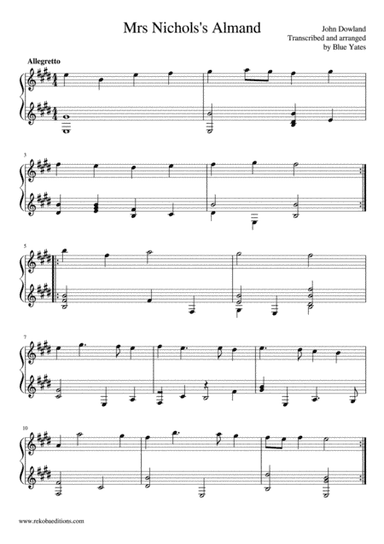 Mrs Nichols's Almand (John Dowland) (arr. Blue Yates)