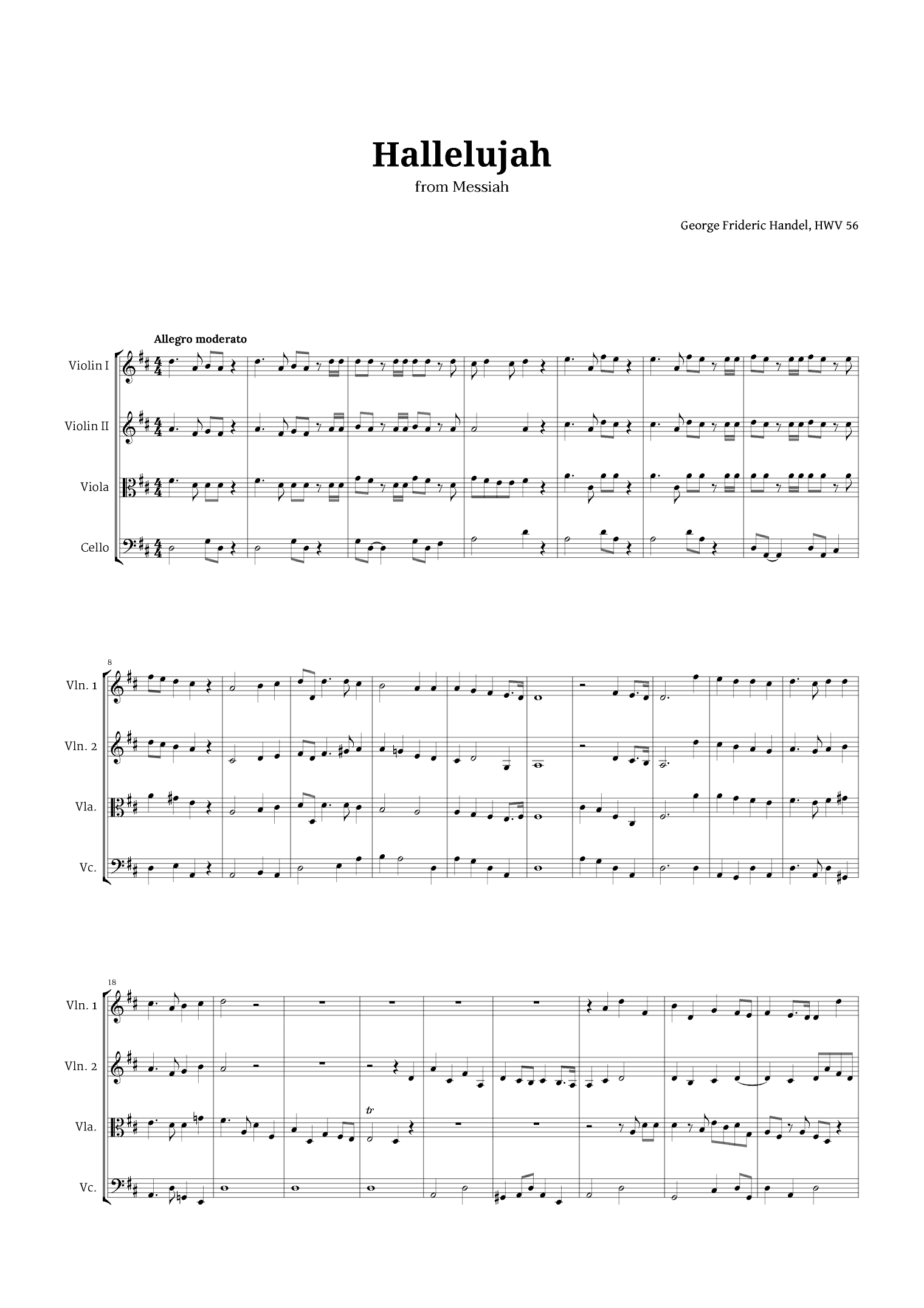 Hallelujah by Handel for String Quartet (arr. Langanho)